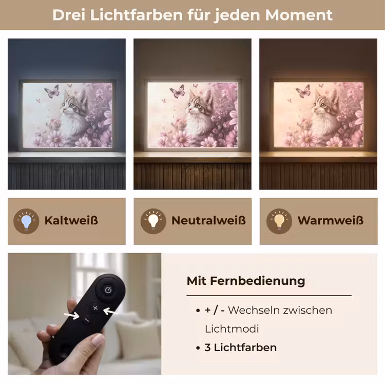 Kitten - Bloemen - Vlinders - Paars Light Box met batterij (Wandlamp kind) middel -USP_lichtkleurDE