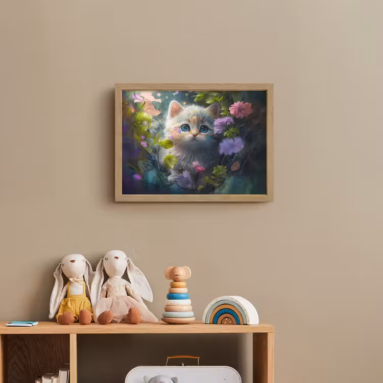 Kitten - Bloemen - Bos - Illustratie - Poes Light Box met batterij (Wandlamp kind) middel -sfeer2_kind