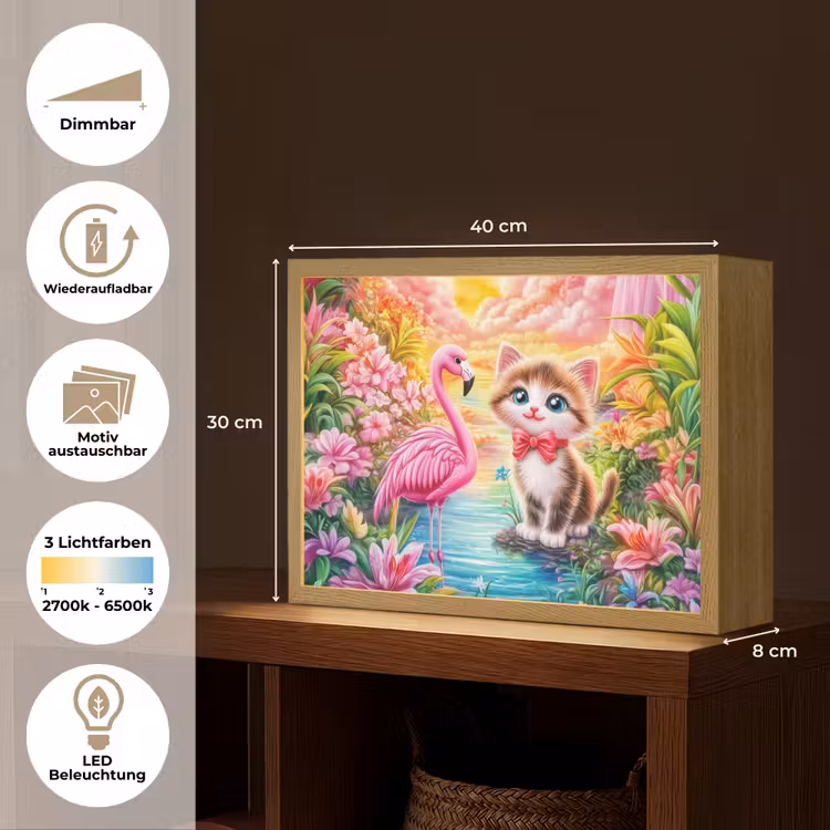Kitten - Flamingo - Bloemen Light Box met batterij (Wandlamp kind) middel -USP_websiteoverzichtDE