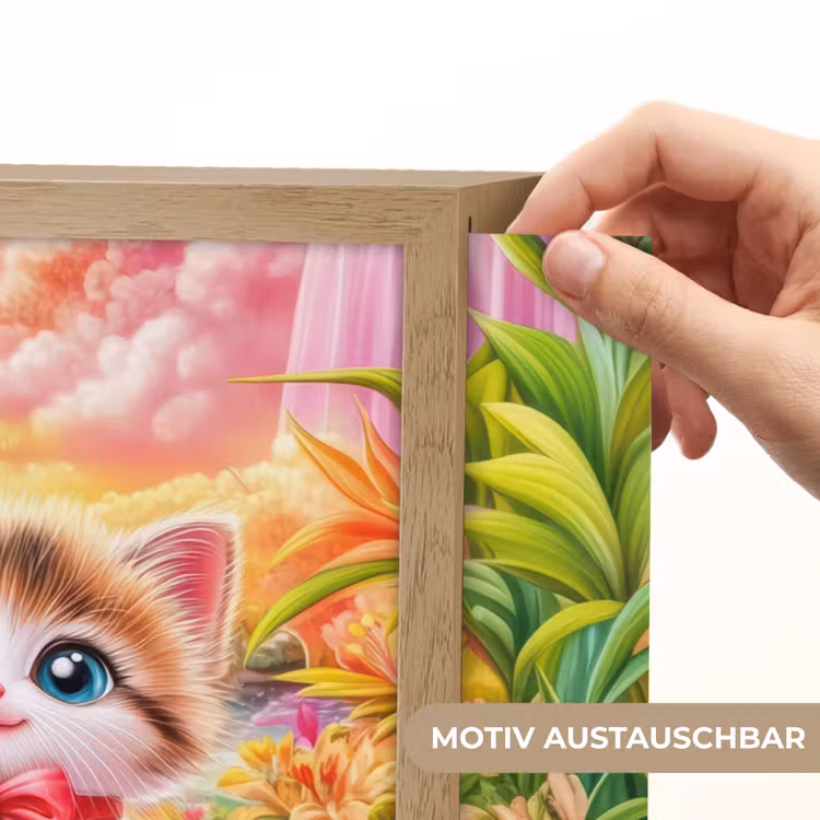 Kitten - Flamingo - Bloemen Light Box met batterij (Wandlamp kind) middel -USP_websiteprintDE