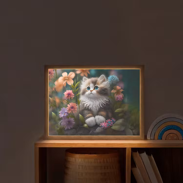 Kitten - Illustratie - Bloemen - Natuur - Kat Light Box met batterij (Wandlamp kind) middel -sfeer1_kind