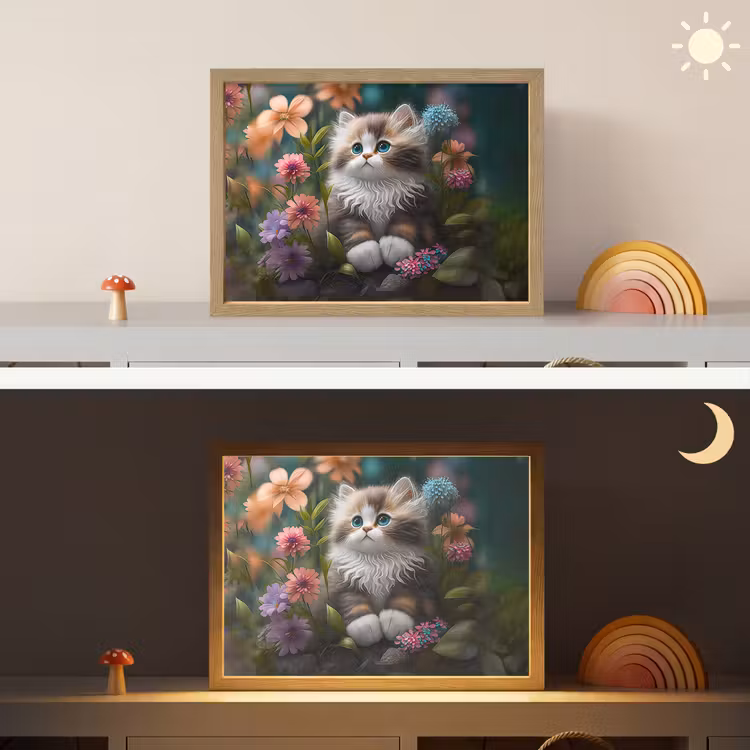 Kitten - Illustratie - Bloemen - Natuur - Kat Light Box met batterij (Wandlamp kind) middel -sfeer3_kind