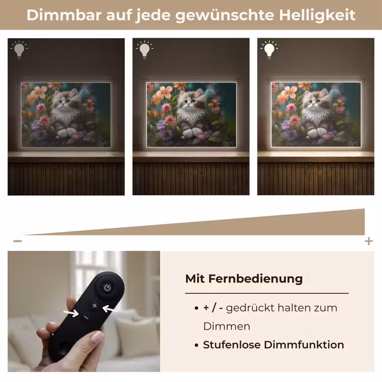 Kitten - Illustratie - Bloemen - Natuur - Kat Light Box met batterij (Wandlamp kind) middel -USP_dimbaarDE