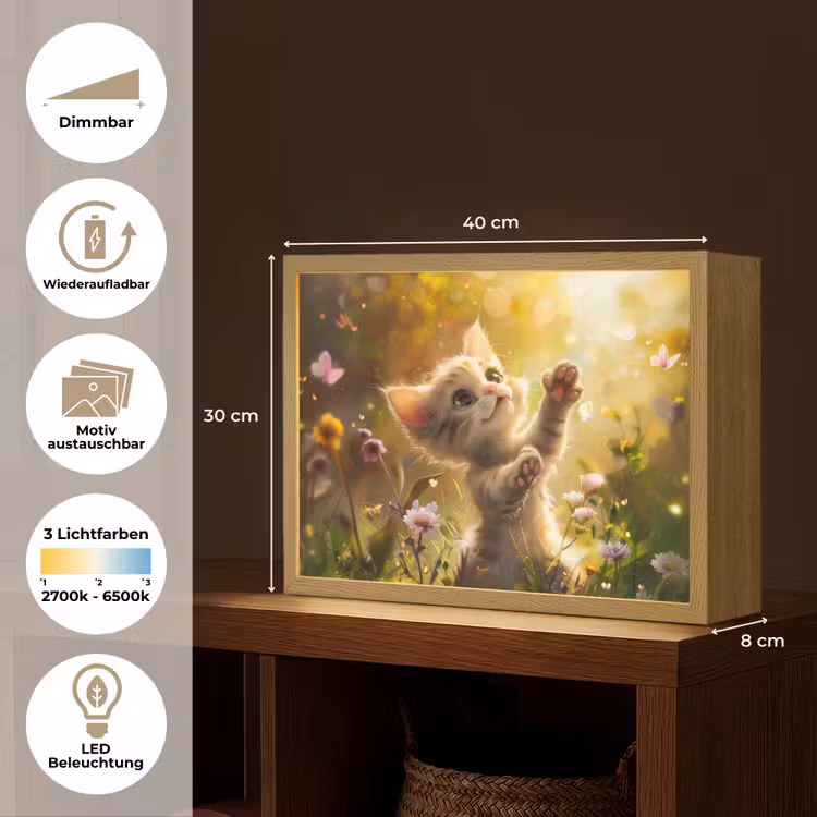 Kitten - Dier - Natuur - Bloemen Light Box met batterij (Wandlamp kind) middel -USP_websiteoverzichtDE