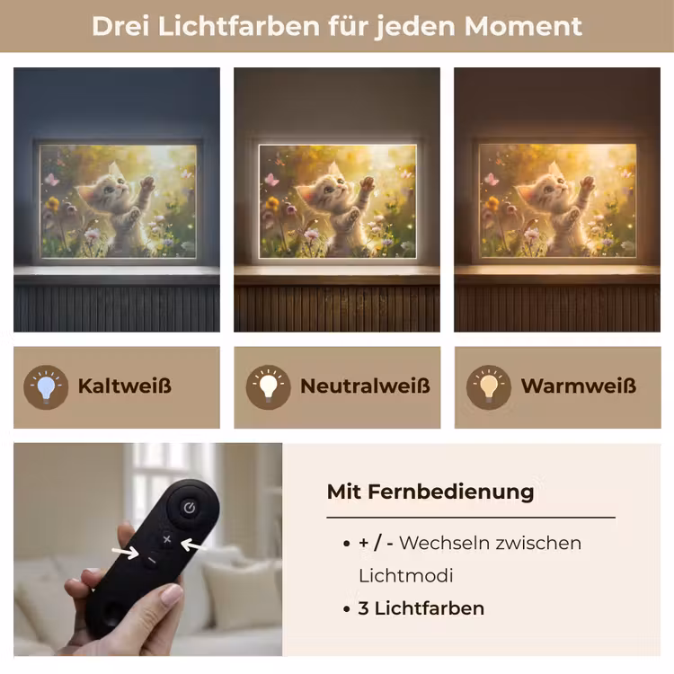 Kitten - Dier - Natuur - Bloemen Light Box met batterij (Wandlamp kind) middel -USP_lichtkleurDE