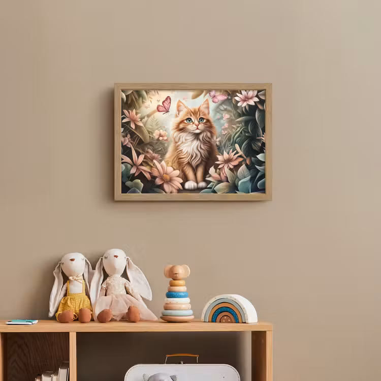 Kat - Bloemen - Vlinders - Roze Light Box met batterij (Wandlamp kind) middel -sfeer2_kind