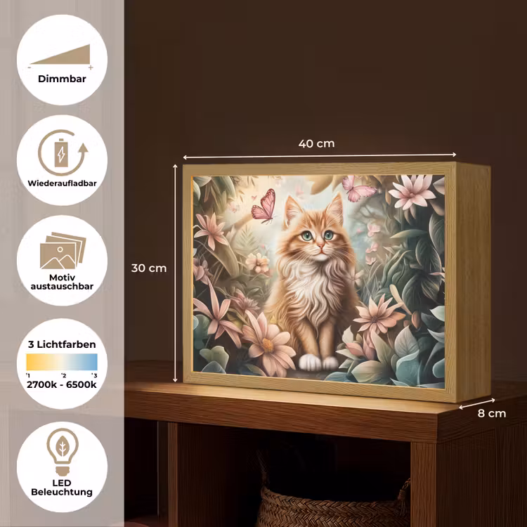 Kat - Bloemen - Vlinders - Roze Light Box met batterij (Wandlamp kind) middel -USP_websiteoverzichtDE