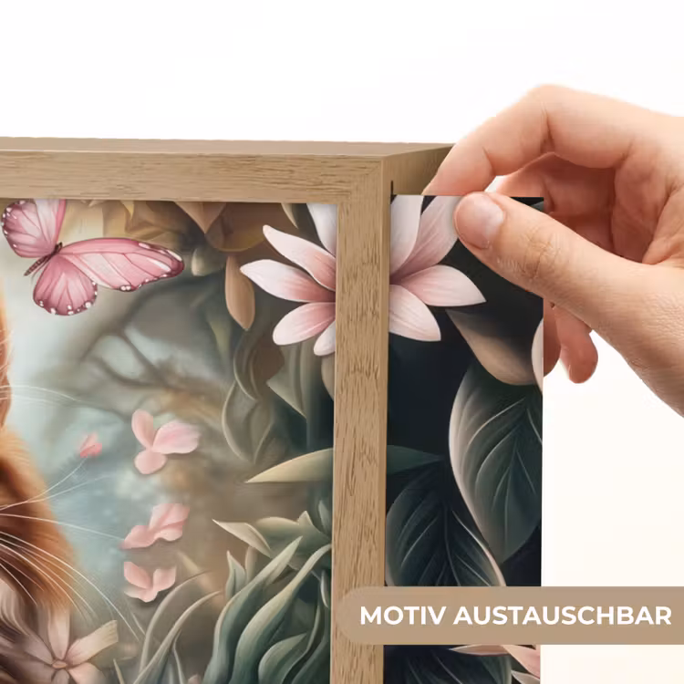 Kat - Bloemen - Vlinders - Roze Light Box met batterij (Wandlamp kind) middel -USP_websiteprintDE