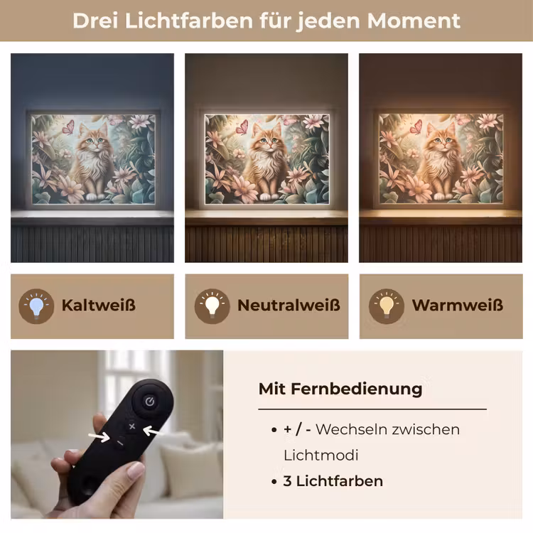 Kat - Bloemen - Vlinders - Roze Light Box met batterij (Wandlamp kind) middel -USP_lichtkleurDE