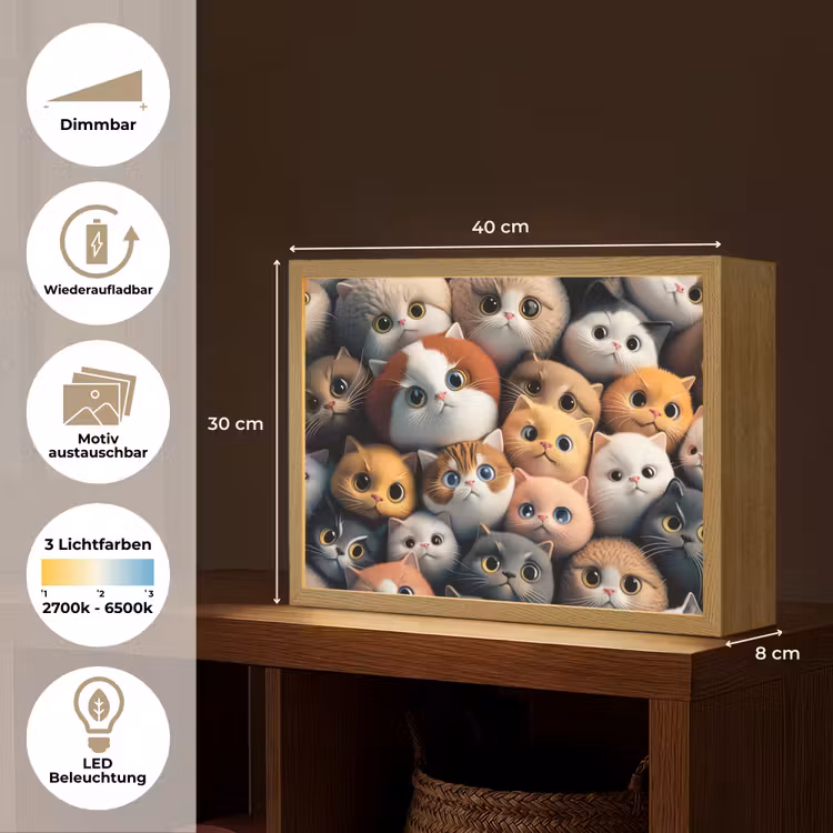 Poes - Kat - Design - Bruin - Grijs - Kids Light Box met batterij (Wandlamp kind) middel -USP_websiteoverzichtDE