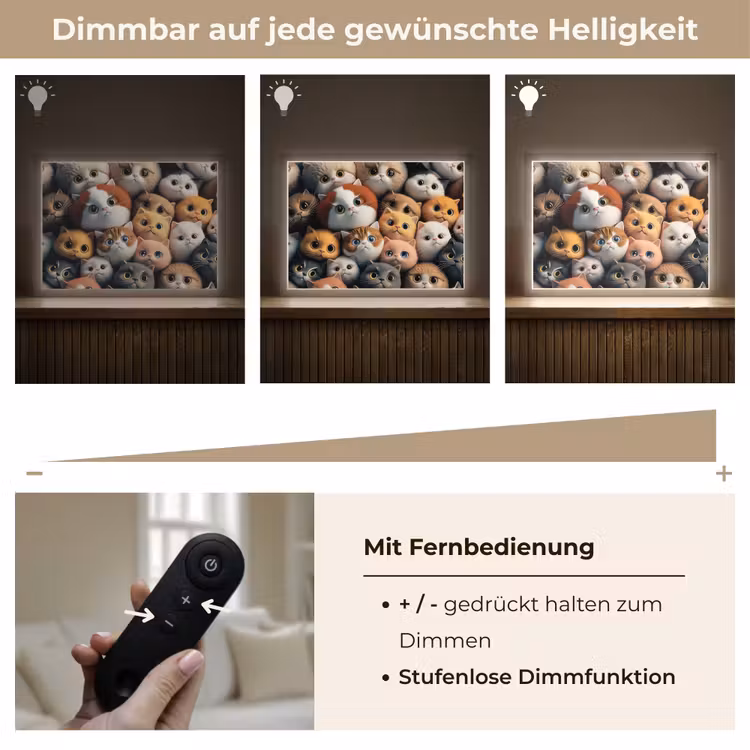 Poes - Kat - Design - Bruin - Grijs - Kids Light Box met batterij (Wandlamp kind) middel -USP_dimbaarDE