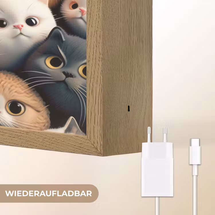 Poes - Kat - Design - Bruin - Grijs - Kids Light Box met batterij (Wandlamp kind) middel -USP_websiteoplaadbaarDE