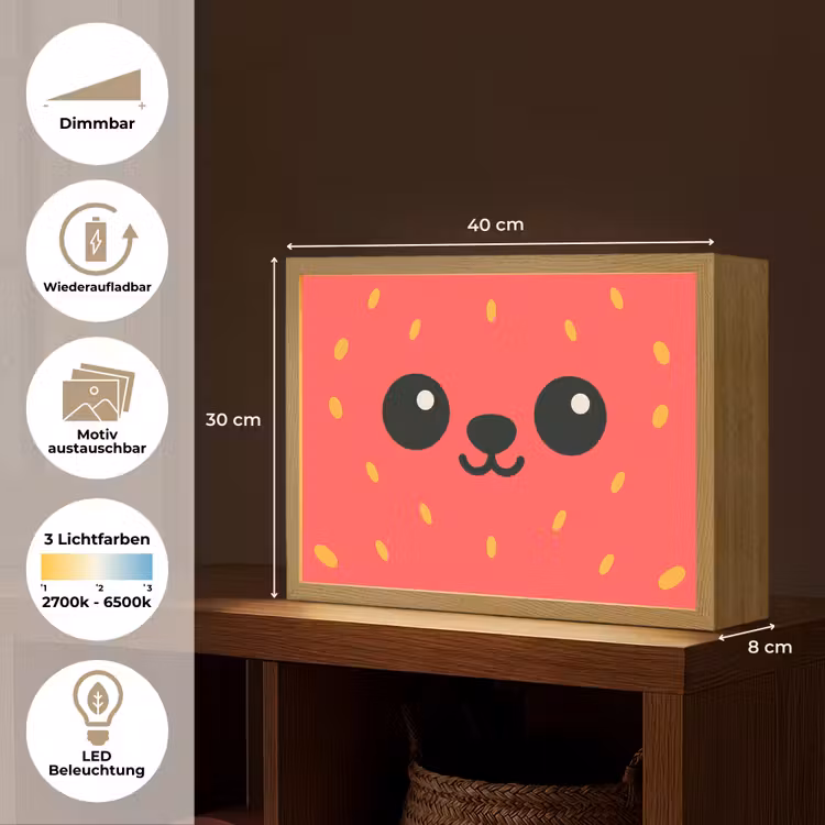 Kat - Aardbei - Cartoon Light Box met batterij (Wandlamp kind) middel -USP_websiteoverzichtDE