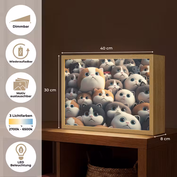 Kat - Huisdieren - Poes - Bruin - Grijs - Kinderen Light Box met batterij (Wandlamp kind) middel -USP_websiteoverzichtDE