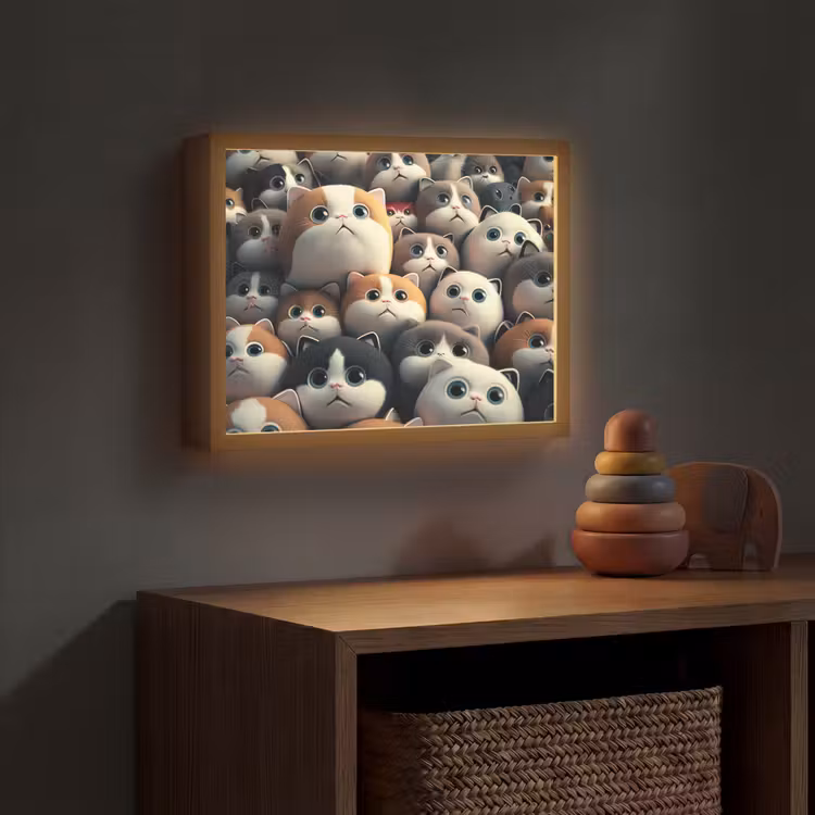 Kat - Huisdieren - Poes - Bruin - Grijs - Kinderen Light Box met batterij (Wandlamp kind) middel -sfeer5_kind