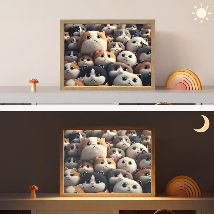 Kat - Huisdieren - Poes - Bruin - Grijs - Kinderen Light Box met batterij (Wandlamp kind) middel -sfeer3_kind