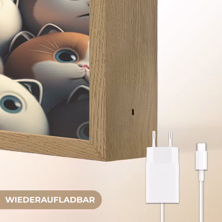 Kat - Huisdieren - Poes - Bruin - Grijs - Kinderen Light Box met batterij (Wandlamp kind) middel -USP_websiteoplaadbaarDE