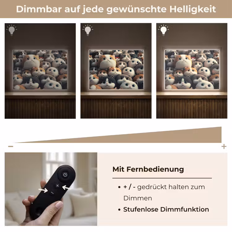 Kat - Huisdieren - Poes - Bruin - Grijs - Kinderen Light Box met batterij (Wandlamp kind) middel -USP_dimbaarDE