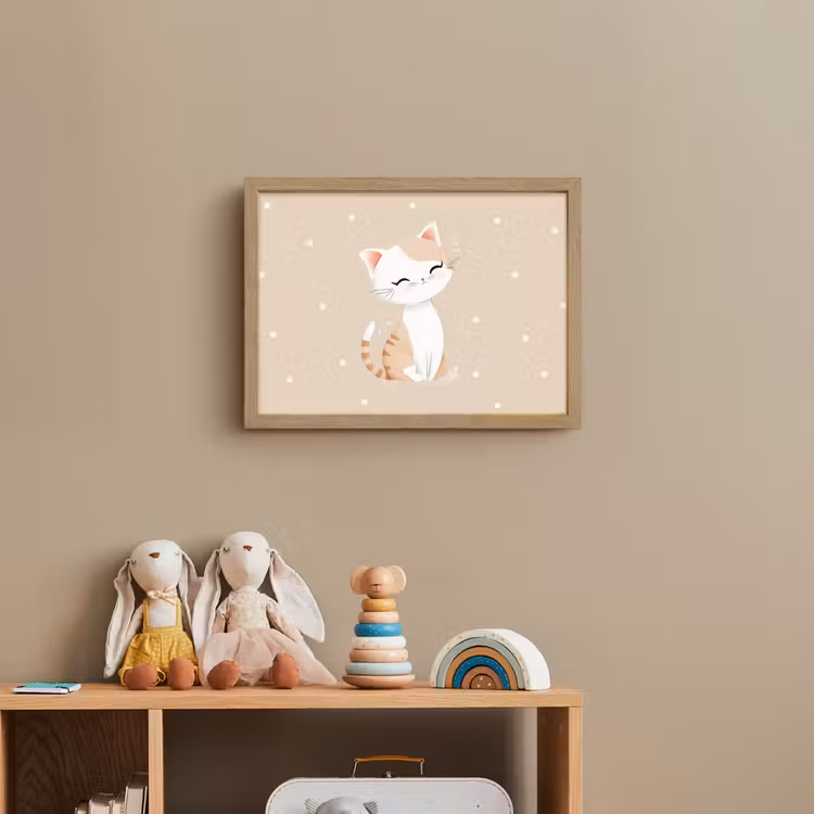 Kat - Kitten - Beige - Stippen Light Box met batterij (Wandlamp kind) middel -sfeer2_kind