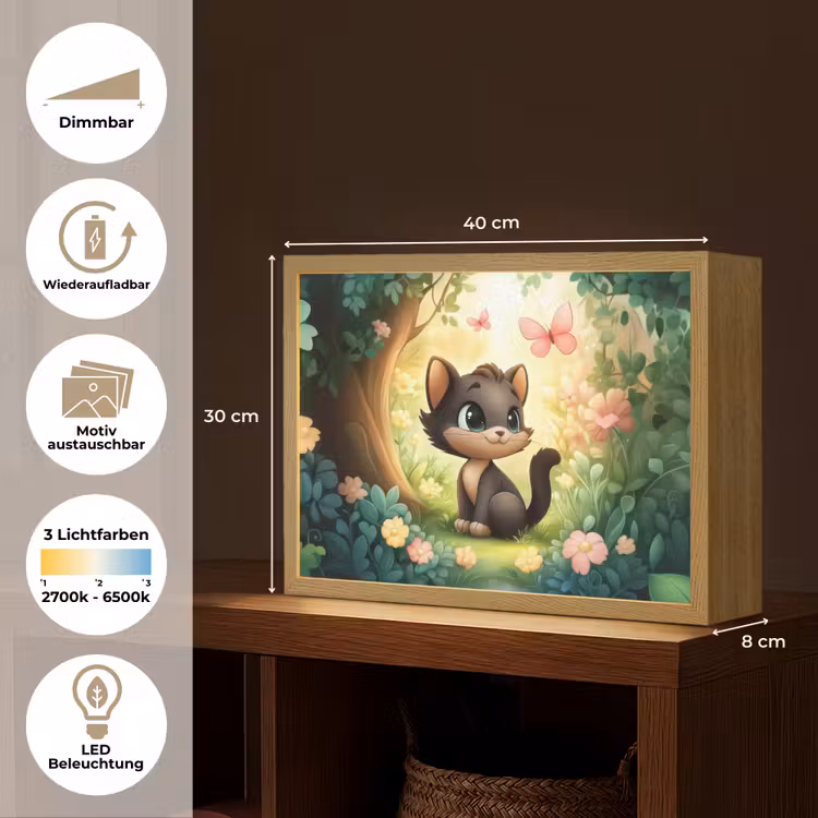 Kat - Zwart - Bos - Vlinders Light Box met batterij (Wandlamp kind) middel -USP_websiteoverzichtDE