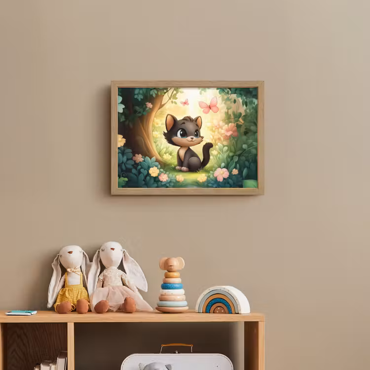Kat - Zwart - Bos - Vlinders Light Box met batterij (Wandlamp kind) middel -sfeer2_kind