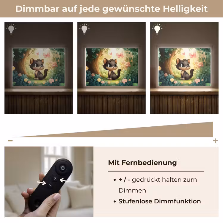 Kat - Zwart - Bos - Vlinders Light Box met batterij (Wandlamp kind) middel -USP_dimbaarDE