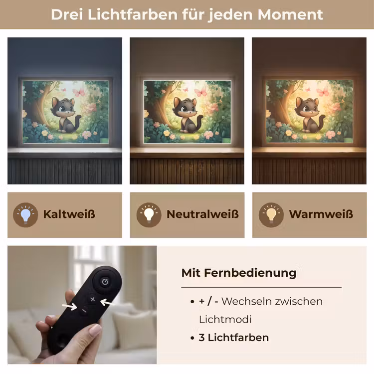 Kat - Zwart - Bos - Vlinders Light Box met batterij (Wandlamp kind) middel -USP_lichtkleurDE