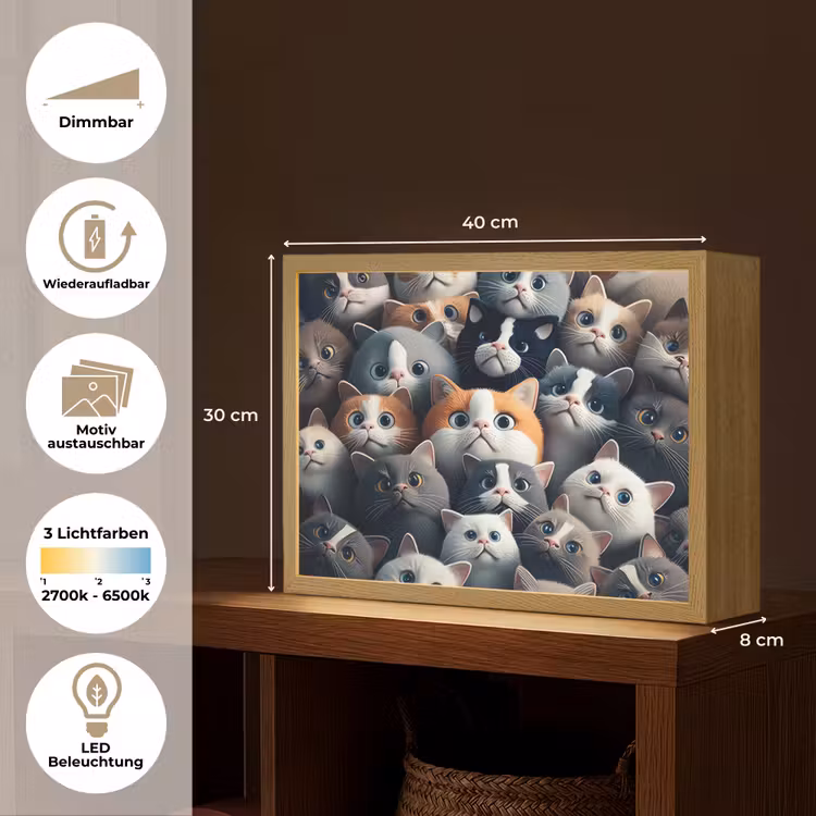 Kat - Dieren - Poes - Grijs - Patronen - Kind Light Box met batterij (Wandlamp kind) middel -USP_websiteoverzichtDE