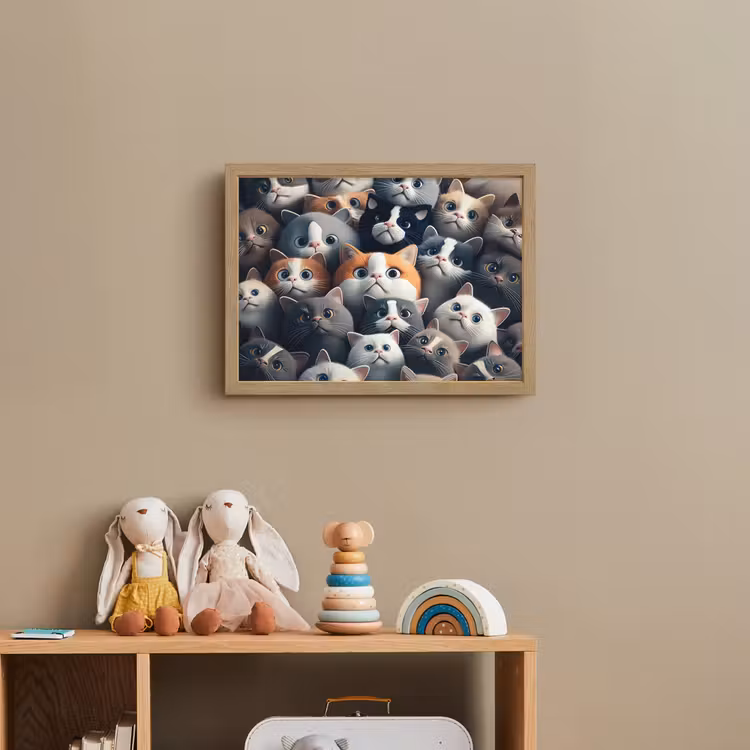 Kat - Dieren - Poes - Grijs - Patronen - Kind Light Box met batterij (Wandlamp kind) middel -sfeer2_kind