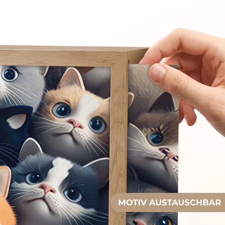 Kat - Dieren - Poes - Grijs - Patronen - Kind Light Box met batterij (Wandlamp kind) middel -USP_websiteprintDE
