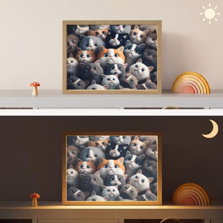 Kat - Dieren - Poes - Grijs - Patronen - Kind Light Box met batterij (Wandlamp kind) middel -sfeer3_kind