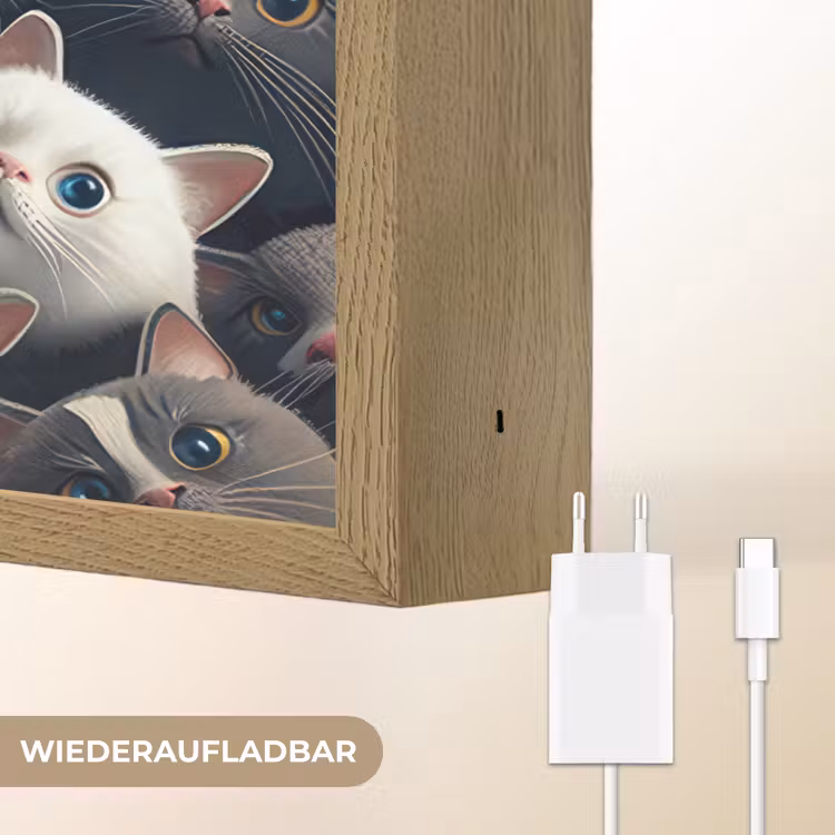 Kat - Dieren - Poes - Grijs - Patronen - Kind Light Box met batterij (Wandlamp kind) middel -USP_websiteoplaadbaarDE