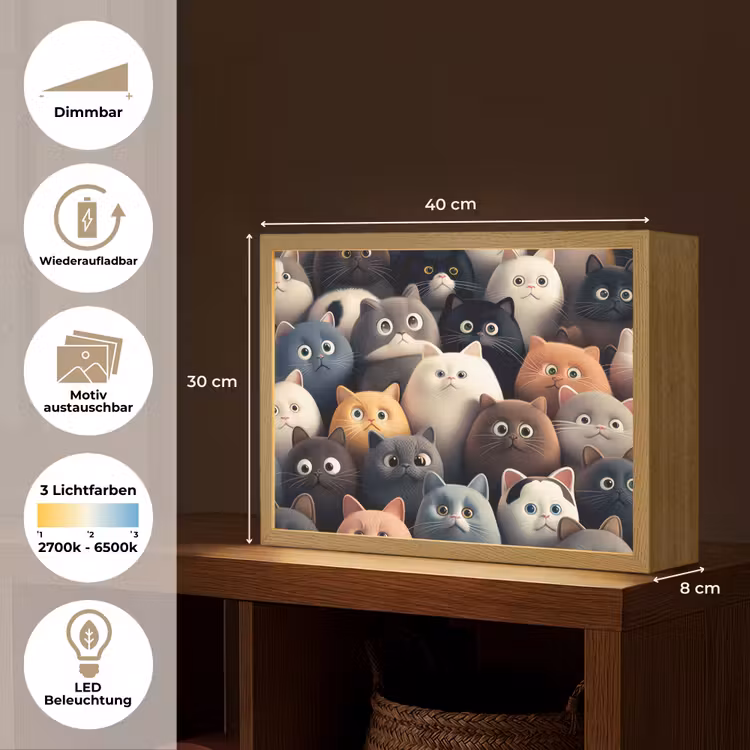 Kat - Dieren - Poes - Patroon - Jongen - Meisje Light Box met batterij (Wandlamp kind) middel -USP_websiteoverzichtDE