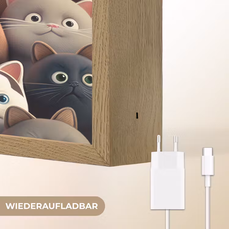 Kat - Dieren - Poes - Patroon - Jongen - Meisje Light Box met batterij (Wandlamp kind) middel -USP_websiteoplaadbaarDE