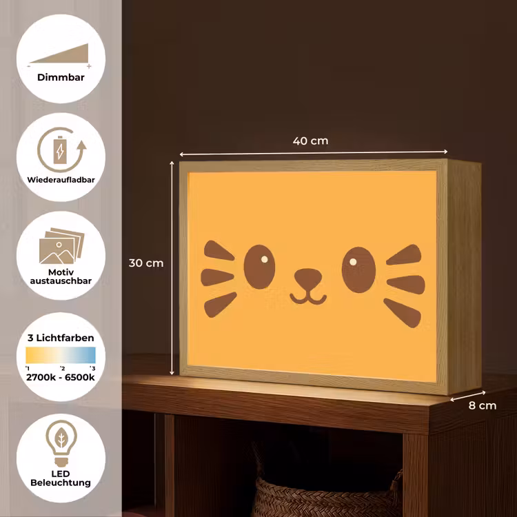 Kat - Simplistisch - Oranje - Vrolijk Light Box met batterij (Wandlamp kind) middel -USP_websiteoverzichtDE