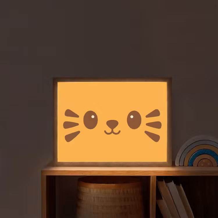 Kat - Simplistisch - Oranje - Vrolijk Light Box met batterij (Wandlamp kind) middel -sfeer1_kind