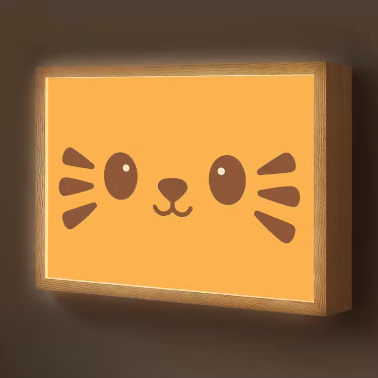 Kat - Simplistisch - Oranje - Vrolijk Light Box met batterij (Wandlamp kind) middel -z3d_website