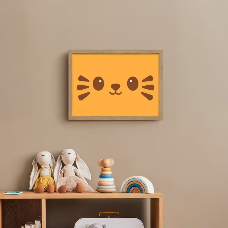 Kat - Simplistisch - Oranje - Vrolijk Light Box met batterij (Wandlamp kind) middel -sfeer2_kind
