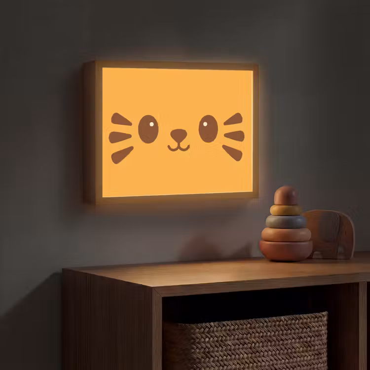 Kat - Simplistisch - Oranje - Vrolijk Light Box met batterij (Wandlamp kind) middel -sfeer5_kind