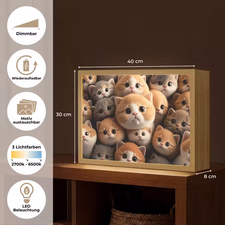 Katten - Huisdieren - Kitten - Design - Jongens - Meisjes Light Box met batterij (Wandlamp kind) middel -USP_websiteoverzichtDE