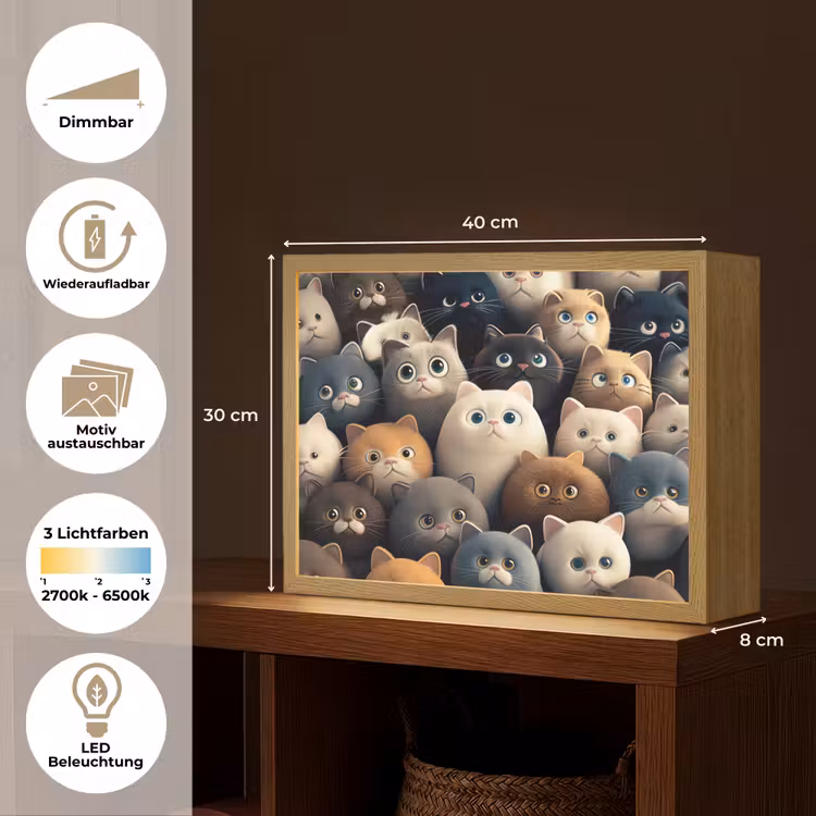 Katten - Dieren - Poes - Design - Meiden - Jongens Light Box met batterij (Wandlamp kind) middel -USP_websiteoverzichtDE