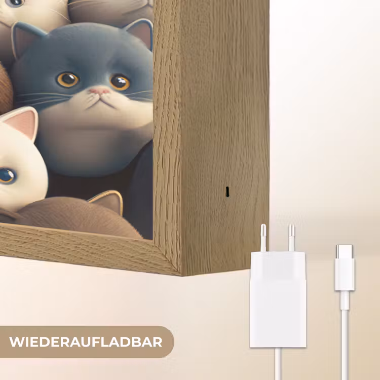 Katten - Dieren - Poes - Design - Meiden - Jongens Light Box met batterij (Wandlamp kind) middel -USP_websiteoplaadbaarDE