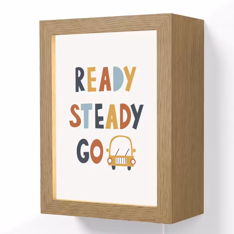 Kinderen - Auto - Wit - Quote - Ready Steady GO Light Box met kabel (Wandlamp kind) klein -3d