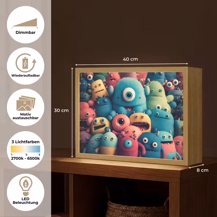Kids - Monster - Regenboog - Design - Meiden - Jongens Light Box met batterij (Wandlamp kind) middel -USP_websiteoverzichtDE
