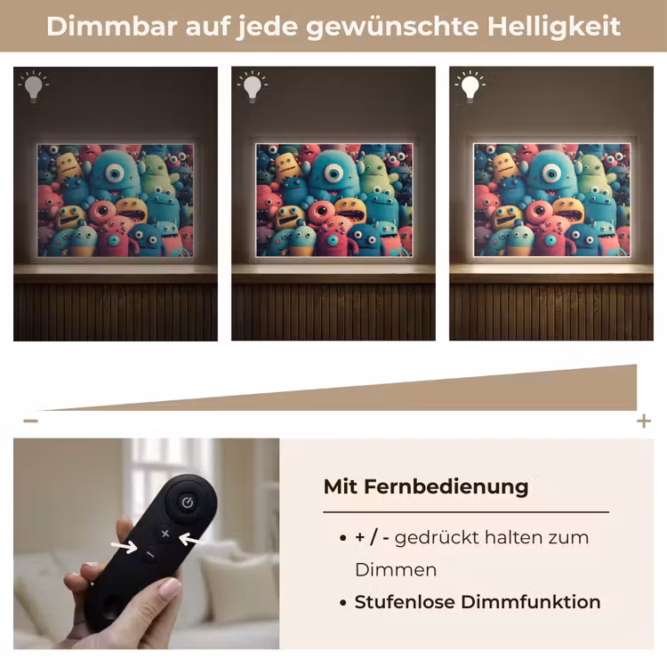 Kids - Monster - Regenboog - Design - Meiden - Jongens Light Box met batterij (Wandlamp kind) middel -USP_dimbaarDE