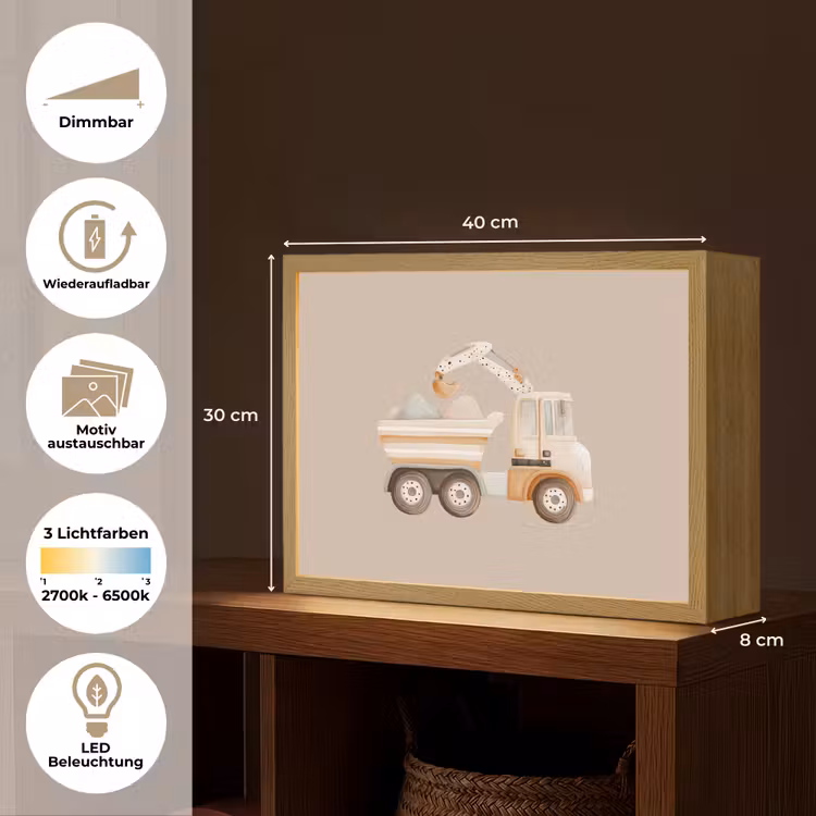Kiepwagen - Auto - Beige Light Box met batterij (Wandlamp kind) middel -USP_websiteoverzichtDE