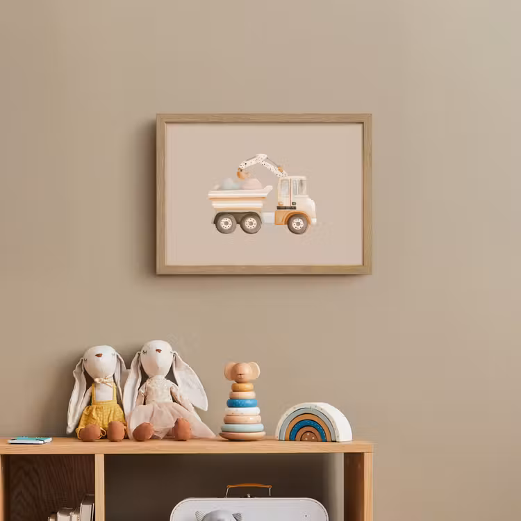 Kiepwagen - Auto - Beige Light Box met batterij (Wandlamp kind) middel -sfeer2_kind