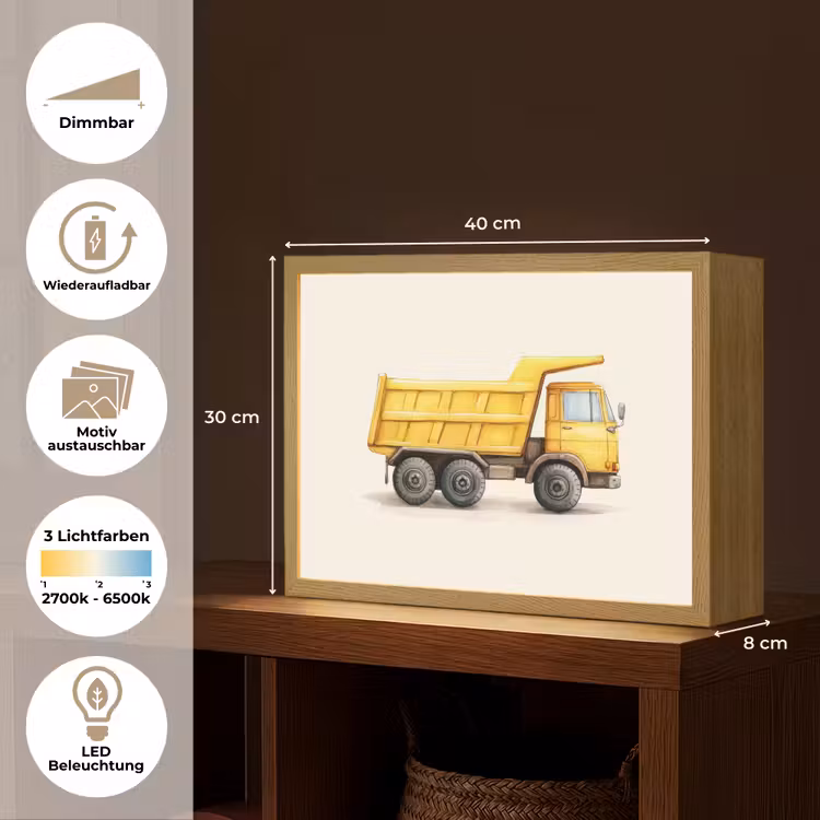Kiepwagen - Geel - Illustratie Light Box met batterij (Wandlamp kind) middel -USP_websiteoverzichtDE