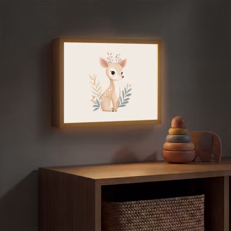 Hertje - Minimalistisch - Aquarel - Bladeren Light Box met batterij (Wandlamp kind) middel -sfeer5_kind
