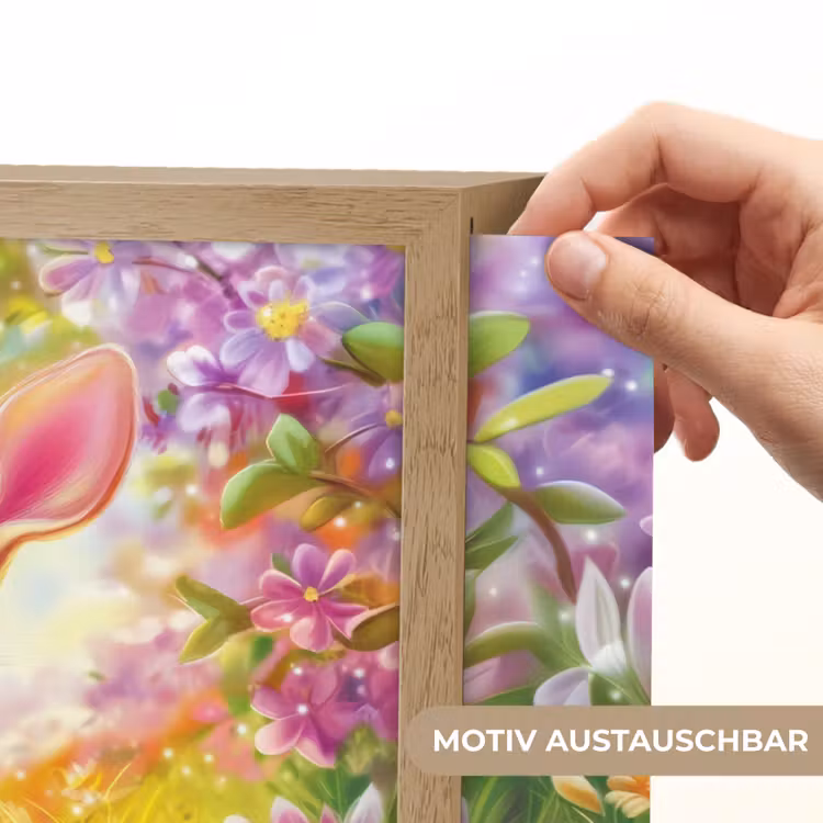 Hertje - Eekhoorn - Bloemenveld - Kleurrijk Light Box met batterij (Wandlamp kind) middel -USP_websiteprintDE